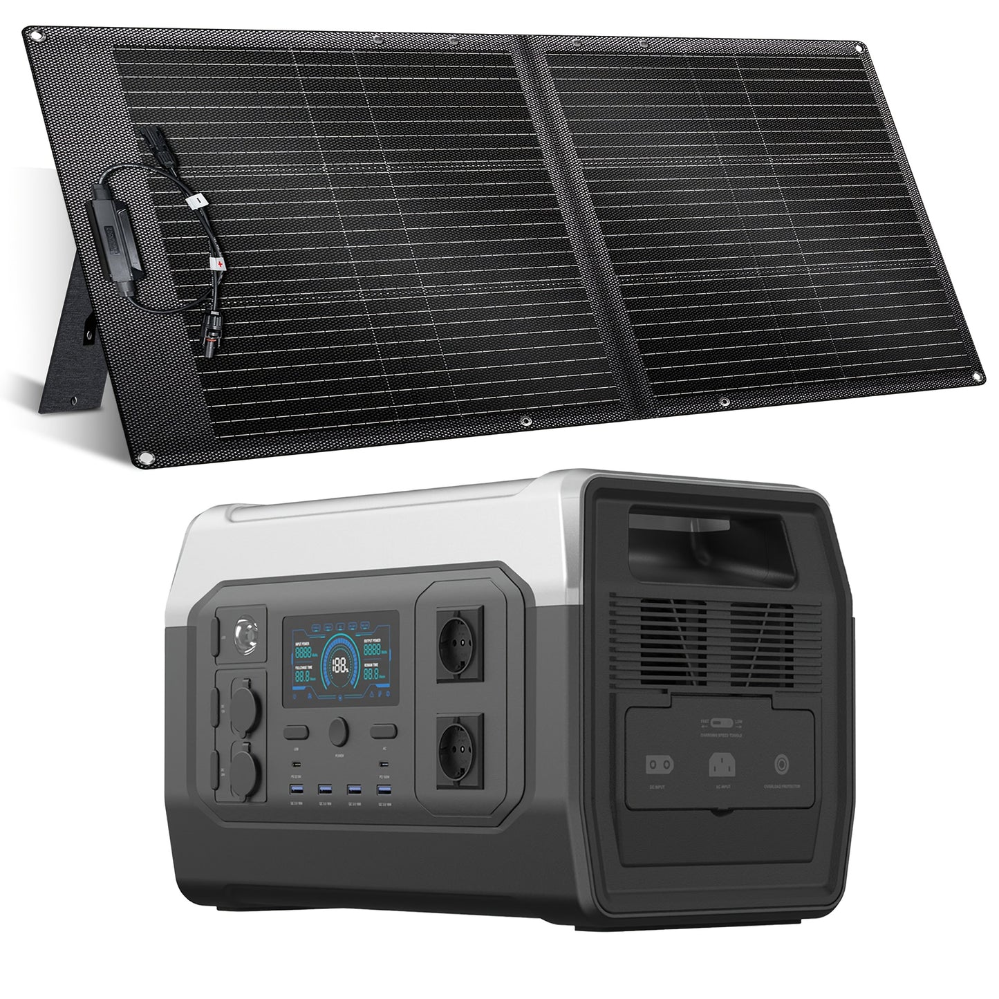 Zonnegenerator – Draagbare Generator – Powerstation – Noodstroomvoorziening – Energiecentrale – 1800W Piekvermogen – 100W Zonnepaneel