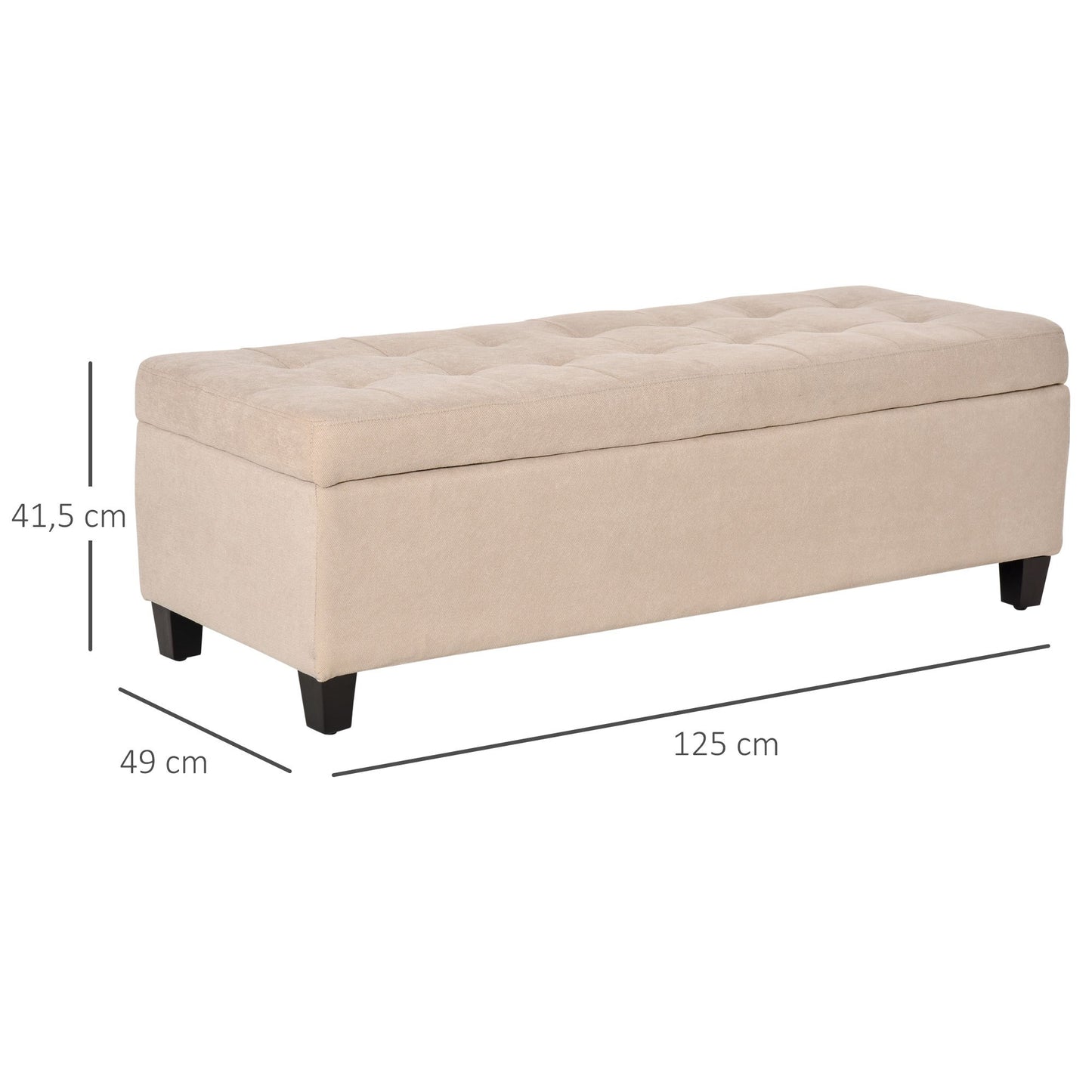 Opbergbank – Opbergkist – Zitbank – Halbank – Bedbank – Met Kussen – Linnen Look – 125x49x41,5 cm – 120 kg Draagvermogen