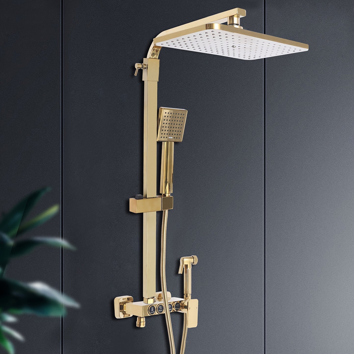 Douche Systeem – Douche Set – Regendouche – Handdouche – Wastafelkraan – Gouden Afwerking – Massief Messing – Verstelbare Handdoucherail 80-120 cm