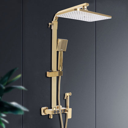 Douche Systeem – Douche Set – Regendouche – Handdouche – Wastafelkraan – Gouden Afwerking – Massief Messing – Verstelbare Handdoucherail 80-120 cm