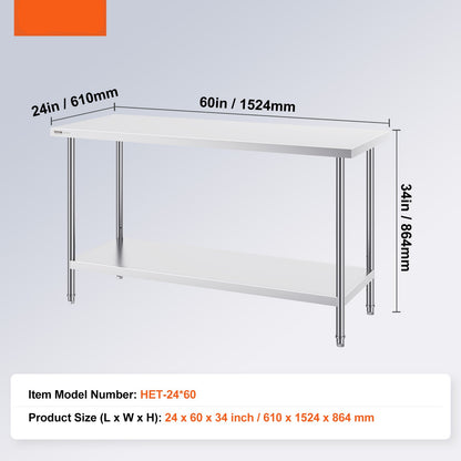 Werktafel Roestvrij Staal – Werkbank Keukentafel Tafeltje Werkoppervlak – 152x61x86 cm – Hygiënisch Stevig Duurzaam – Professioneel Gebruik Ergonomisch