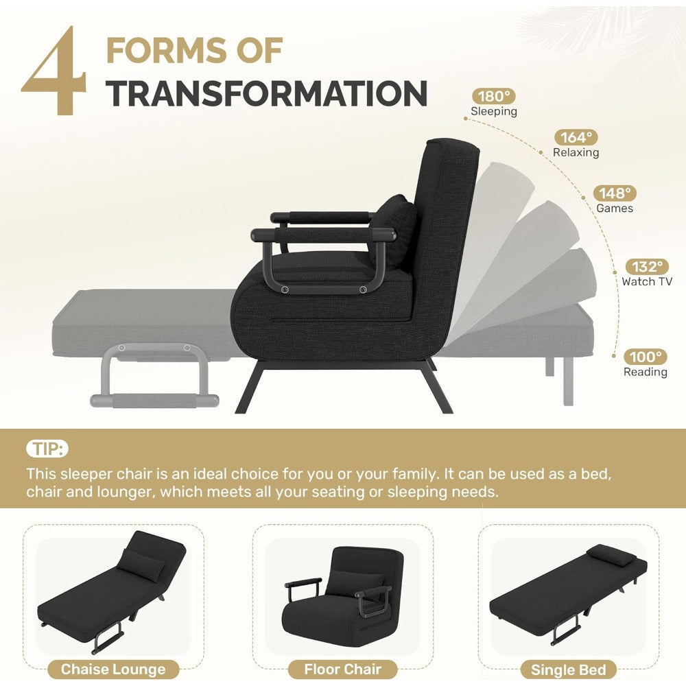 4in 1 Armchair, Sofa Bed with Bed Function, Space-Saving Guest Bed, Armchair with Adjustable Backrest, 150kg Load Capacity, Metal Frame & linen, Guest Room Seating, Multifunctional Chair, Minimalist Furniture, Modern Armchair