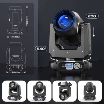 Movinghead Verlichting – LED Moving Head – Roterende Spot – Gobo Projector – DJ Licht – 200W LED Prism – RGBW Kleurmix – DMX Besturing