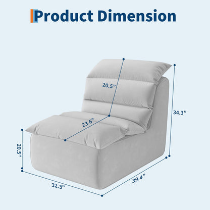 Adult Bean Bag Chair with High-Resilience Foam - Heavy-Duty Floor Sofa, Non-Slip Base & Easy Assembly, Grey Lounger for Reading, Gaming, for - Compatible with Hard Floors (Living Room, Bedroom)