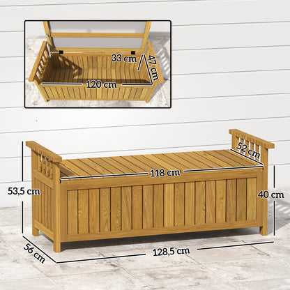 Sunny Garden in Wood 2 Seats with 186L Storage Space, Outdoor with Armrests, 240 Kg Load, for Garden Balcony, 128.5 X 56 X 53.5 Cm Brown