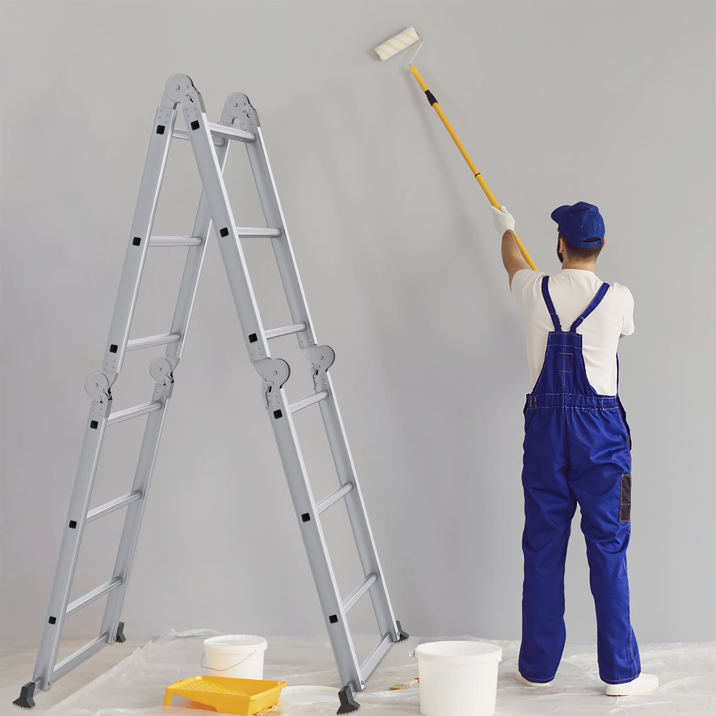 Ladder – Huishoudtrap – Keukentrap – Vouwladder – Werkplatform – 6-in-1 Multifunctioneel – Aluminium, 20 Treden, Inklapbaar tot 285 cm Hoogte