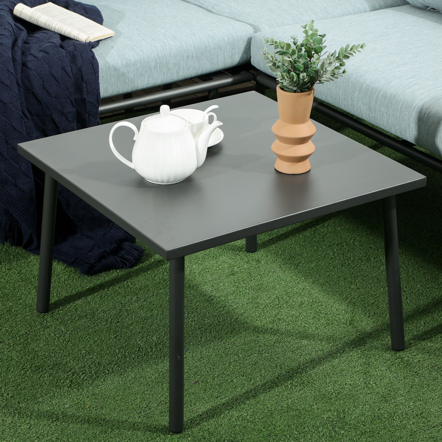 4-delige Hoek Loungeset – Tuinbank – Loungesofa – Buitenbank – Buitenmeubel – Weerbestendig Aluminium Frame – Comfortabele Afneembare Kussens – Grijs