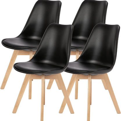 Eetkamerstoel – Stoel – Kuipstoel – Keukenstoel – Woonkamerstoel – Set Van 4 – Wit PU Leder – Hardhouten Frame – Comfortabele Gebogen Rugleuning – Eenvoudig Schoon Te Maken