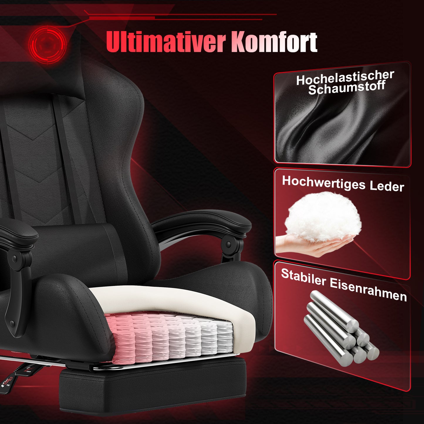 Ergonomische Gamingstoel – Bureaustoel – Office Chair – Esports Stoel – Gamedraaistoel – Zwart Kunstleer – Massagekussens – Handmatige Verstelbare Rugleuning