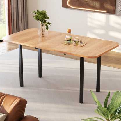 Uitschuifbare Eettafel – Uitklapbare Tafel – Verlengbare Tafel – Eettafel Compact – Uitbreidbare Eettafel – Natuurlijke Houtkleur – Van 120 Tot 160 cm – Robuuste Metalen Poten – Eenvoudige Montage