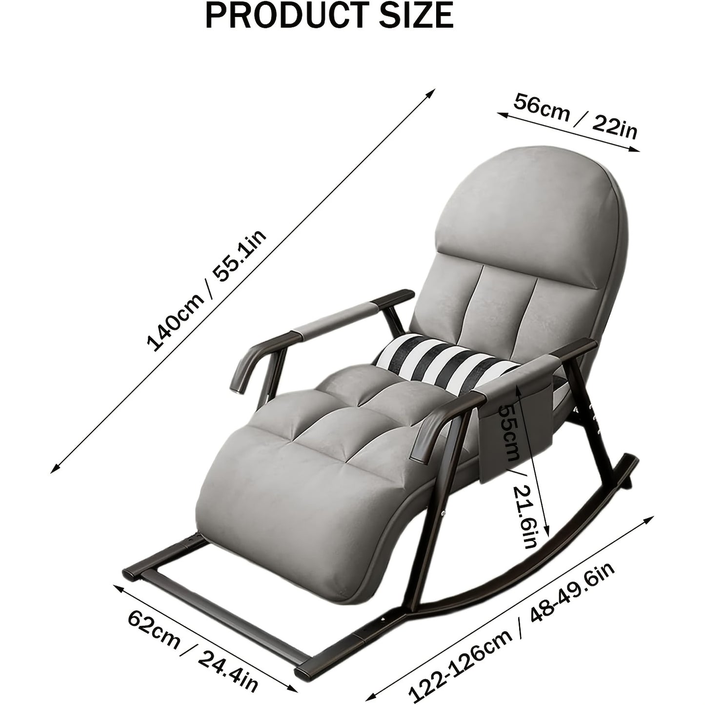 Schommelstoel – Relaxstoel – Fauteuil – Verzorgingsstoel – Loungestoel – Met Armleuningen – Verstelbare Rugleuning en Voetensteun – Katoenen Bekleding – Geschikt Voor Harde Vloeren - Grijs