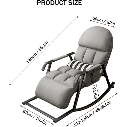 Schommelstoel – Relaxstoel – Fauteuil – Verzorgingsstoel – Loungestoel – Met Armleuningen – Verstelbare Rugleuning en Voetensteun – Katoenen Bekleding – Geschikt Voor Harde Vloeren - Grijs