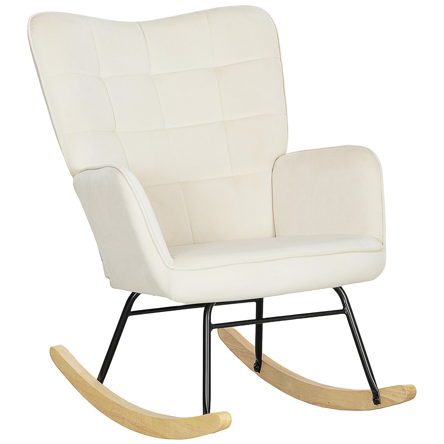 Draaifauteuil – Fauteuil – Relaxstoel – Lounge Stoel – Schommelstoel – Beige Kleur – Dikke Kussens – Beukenhout En Stalen Frame