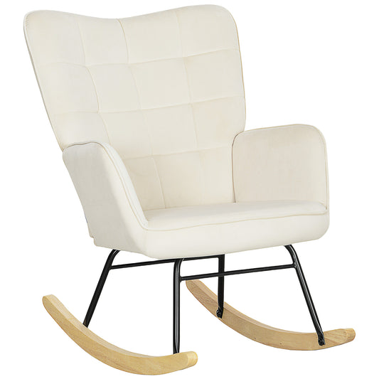 Draaifauteuil – Fauteuil – Relaxstoel – Lounge Stoel – Schommelstoel – Beige Kleur – Dikke Kussens – Beukenhout En Stalen Frame