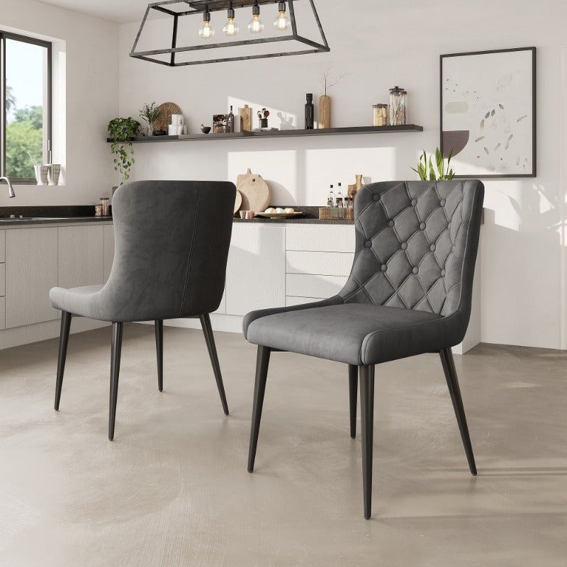 Eetkamerstoelen – Keukenstoelen – Bureaustoelen – Stoelen Met Rugleuning – Velvet Gestoffeerde Stoel 2 Stuks – Ergonomisch Ontwerp – Zwarte Metalen Poten