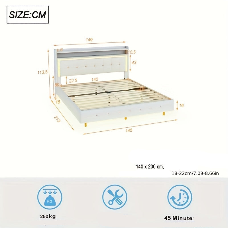 Bedframe – Bed – Tweepersoonsbed – Platformbed – Opbergbed – Modern Minimalistisch Bamboe – Ruimtebesparend – Geen Montage – Beige