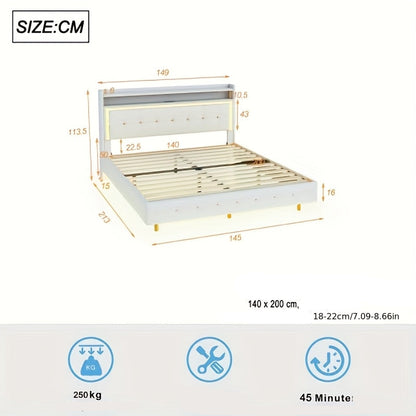 Bedframe – Bed – Tweepersoonsbed – Platformbed – Opbergbed – Modern Minimalistisch Bamboe – Ruimtebesparend – Geen Montage – Beige