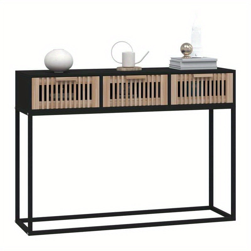 Elegant Black 3-Tier Sideboard with Natural Wood Panels and X-Shape Metal Frame, 104.14cm x 30.48cm x 76.2cm - Ideal for Bedroom, Living Room, Office, or Veranda, Cute Room Decor, Standing Shelf