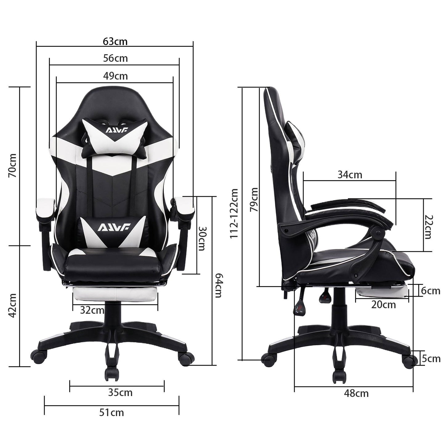 Gamingstoel – Gamestoel – Gaming Chair – Game Stoel – Bureaustoel – Ergonomisch Ontwerp – Verstelbare Voetsteun – Zwart/Wit – Kunstleer