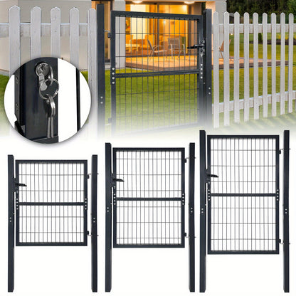 Tuinpoort – Tuinscherm – Hek – Gaaspoort – Tuinafscheiding – 125 x 100 cm – Gegalvaniseerd Staal – Antraciet Kleur – Compleet Met Slot En Handvat