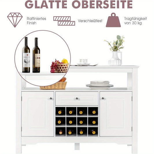 Dressoir – Buffetkast – Opbergkast – Keukenkast – Ladekast – Wit – Hout – 116x40x82 cm – Met Deuren En Lades