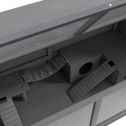 Hamsterkooi – Knaagdierenkooi – Muizenkooi – Gerbilkooi – Kleine Dierenkooi – 100cm Donkergrijs – Open Dak Met Tredebrug & Ladder – Duurzame Plastic Bodem Met Voeder- en Drinkdispenser