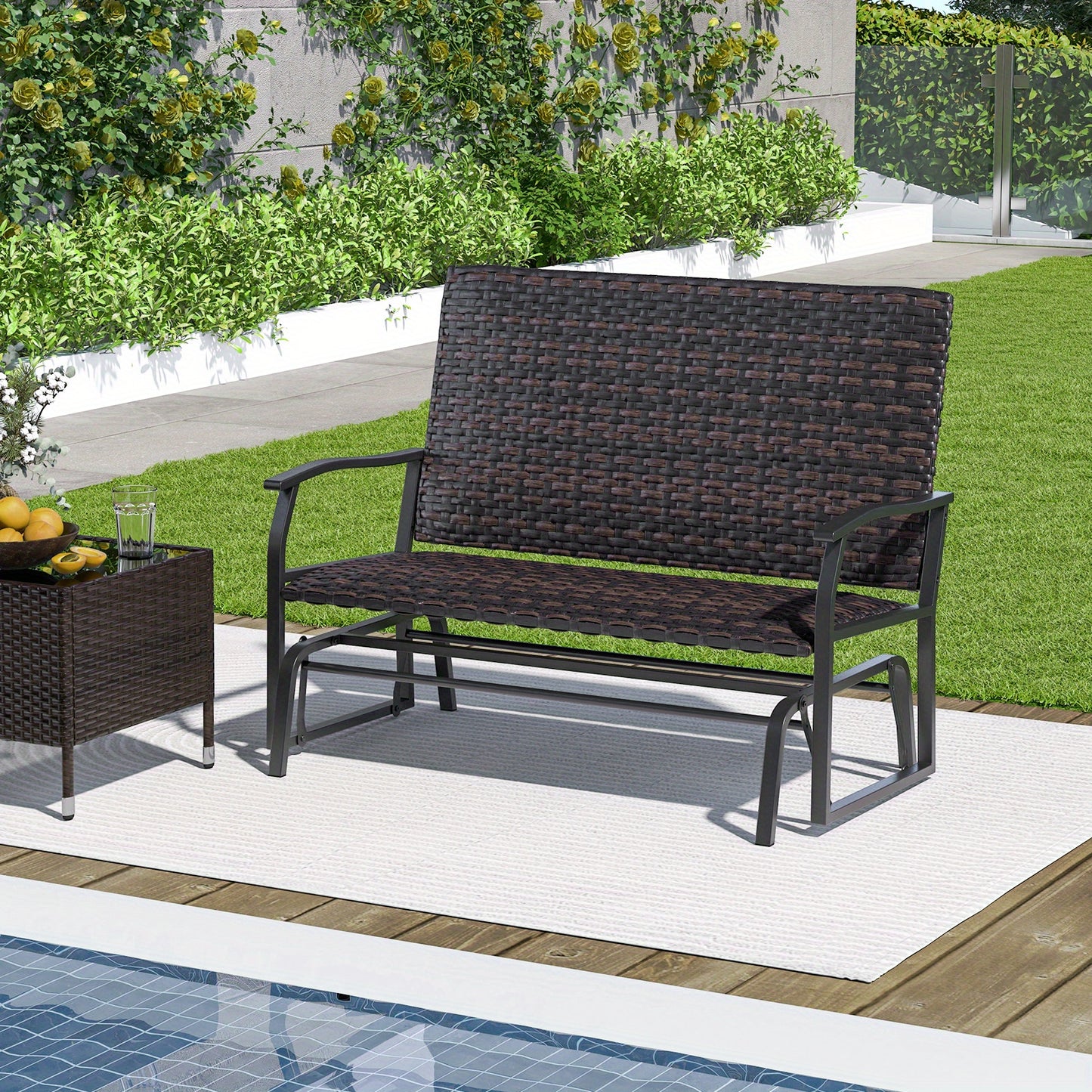 Schommelbank – Tuinschommel – Hangbank – Loungebank – Buitenbank – 2-Persoons Rattan Vlechtwerk – Snel Droog Schuim