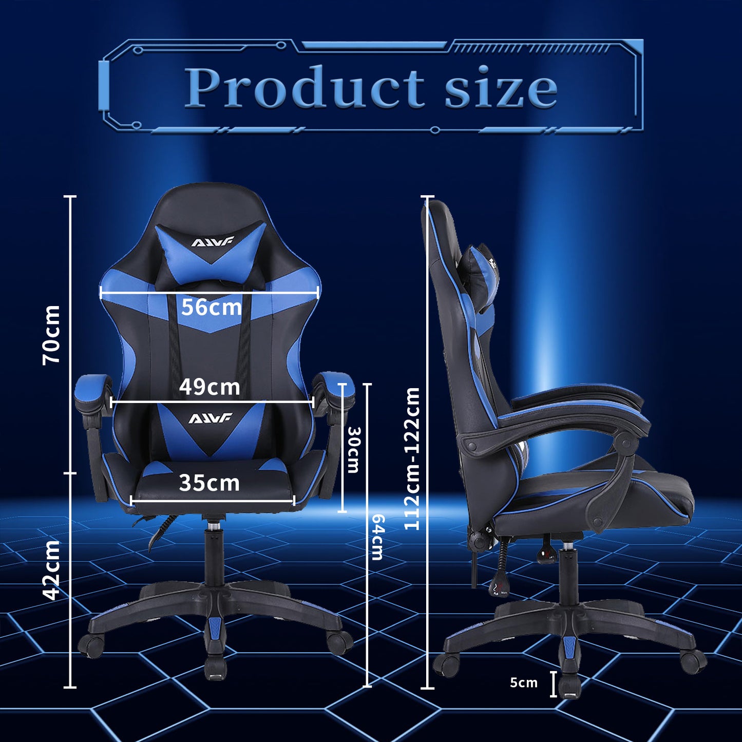 Gamingstoel – Gamestoel – Bureaustoel – Gaming Chair – Game Stoel – Ergonomische Lendensteun – Aluminium Frame – Zwart-Blauw