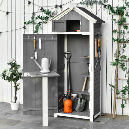 Tuinhuisje – Tuinkast – Tuinschuur – Gereedschapsschuur – Berging – Houten Bouw – Inklapbare Tafel – Waterafstotend Dak – Donkergrijs – 78x52,5x182 cm