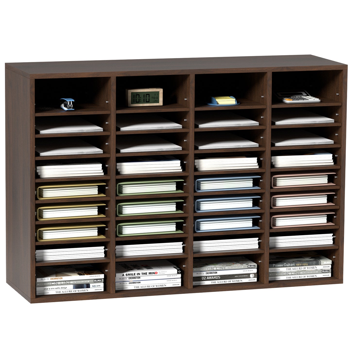Houten Documenten Organizer – Bureau Sorter – Opbergkast – Postbak – Kantoor Organizer – 36 Vak Compartimenten – Verstelbare Legplanken – Duurzaam P2 Spaanplaat – 99,7x30,5x68 cm