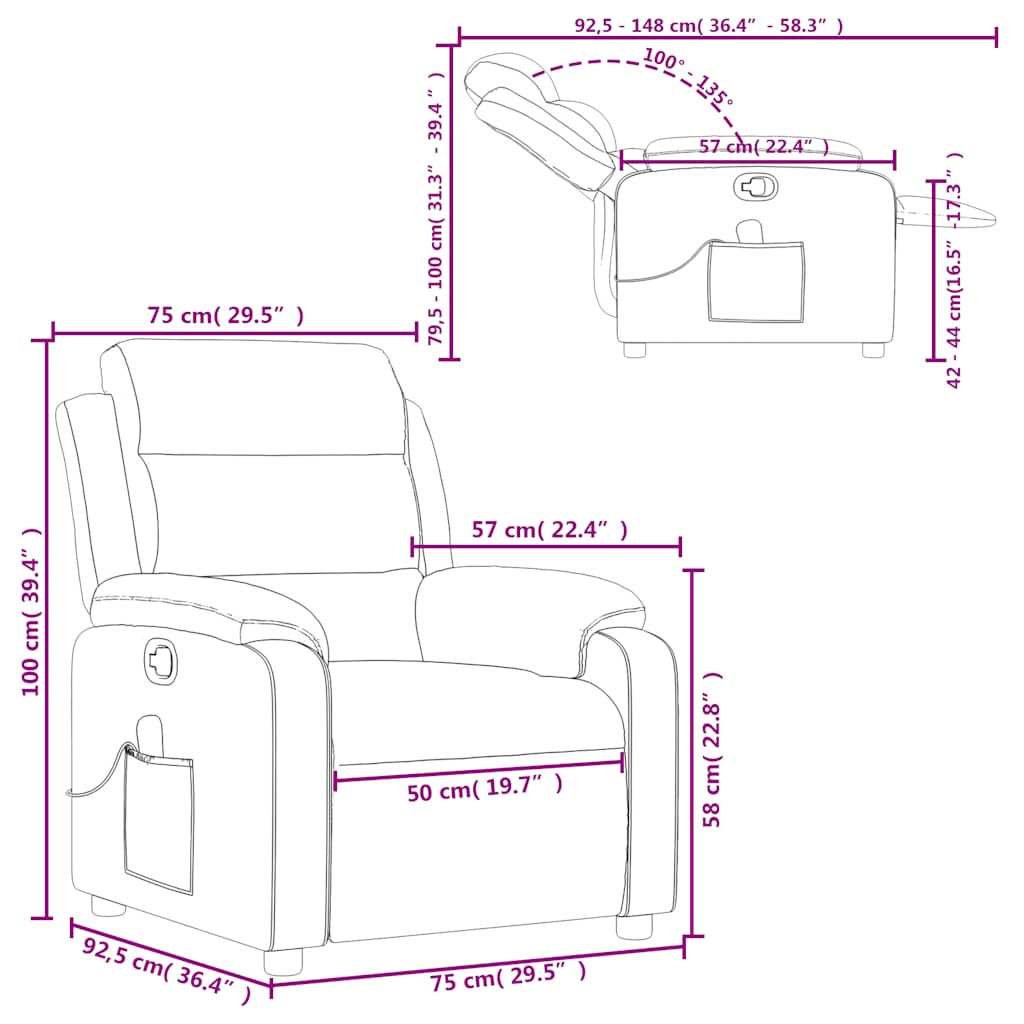 Fauteuil – Relaxstoel – Zetel – Loveseat – Loungechair – Handmatig Verstelbaar – Lichtgrijze Stof