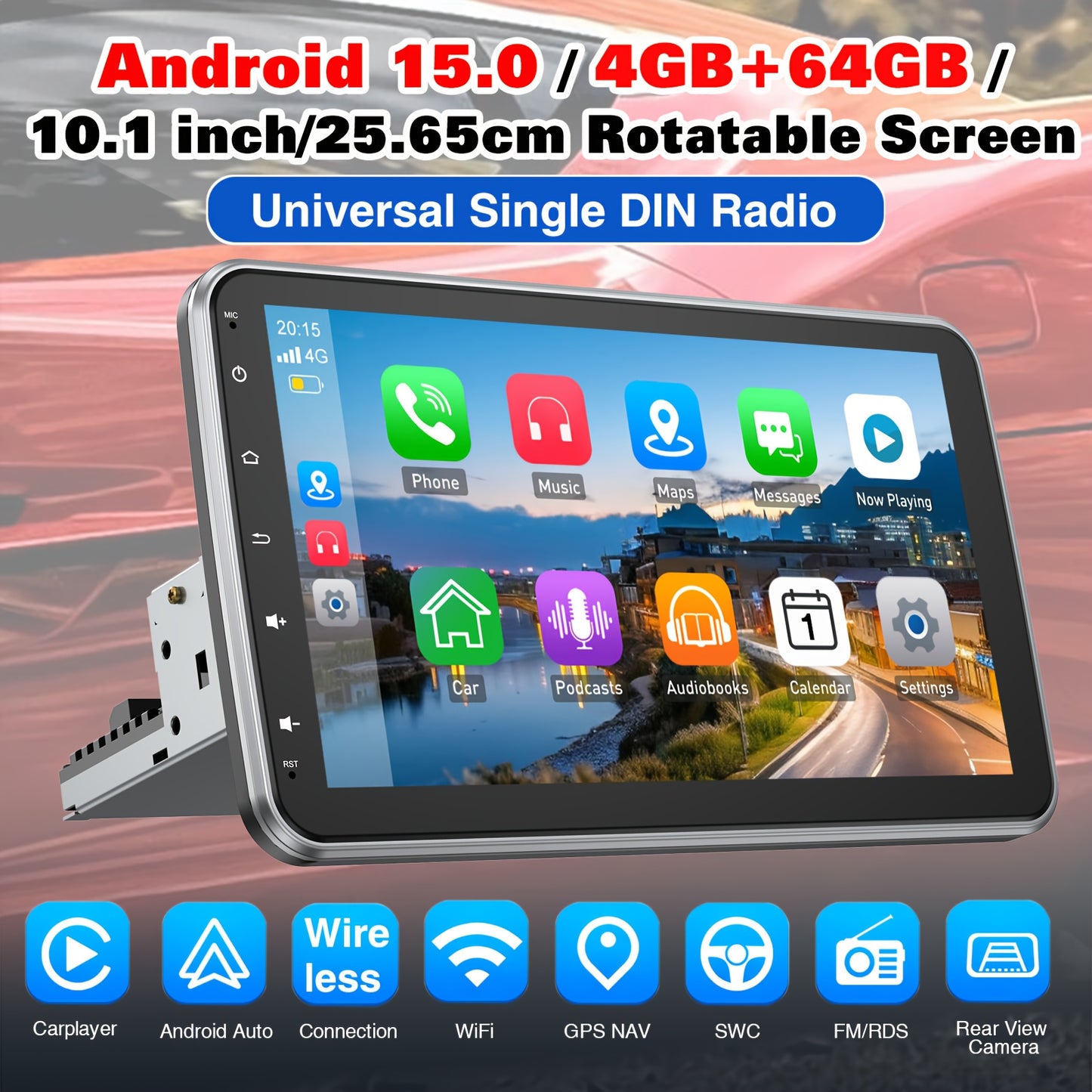 Autoradio – Android Autoradio – Auto Radio – Car Stereo – Multimedia Speler – 10,1 Inch Draaibaar Scherm – Wireless Carplay & Android Auto