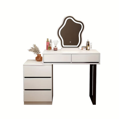 Makeuptafel – Kaptafel – Make-up Tafel – Schminktisch – Cosmetica Tafel – 5 Lades – MDF Met Metaal – Modern Wit Met Spiegel – Compact & Ruim Opbergmeubel – 69 cm Hoog - QUORE