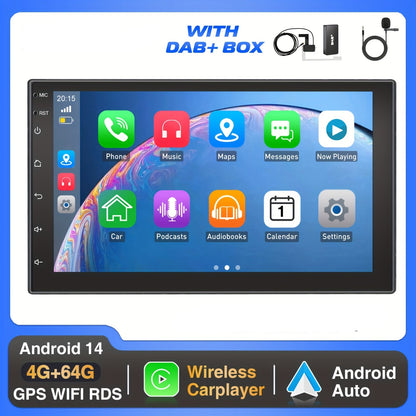 Android 14 Autoradio – 2 DIN Auto Stereo – Multimedia Speler – Touchscreen Radio – GPS Navigatie – 7 Inch IPS Scherm – Draadloze CarPlay & DAB+ Adapter