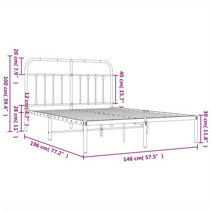 Modern Black Metal Bed Frame with Headboard, 140x190cm - Powder-Coated Steel for Strength & Stability, Minimalist Design for Contemporary Bedrooms, Minimalist Bed Frame | Modern Bedframe | Sleek Metal Design
