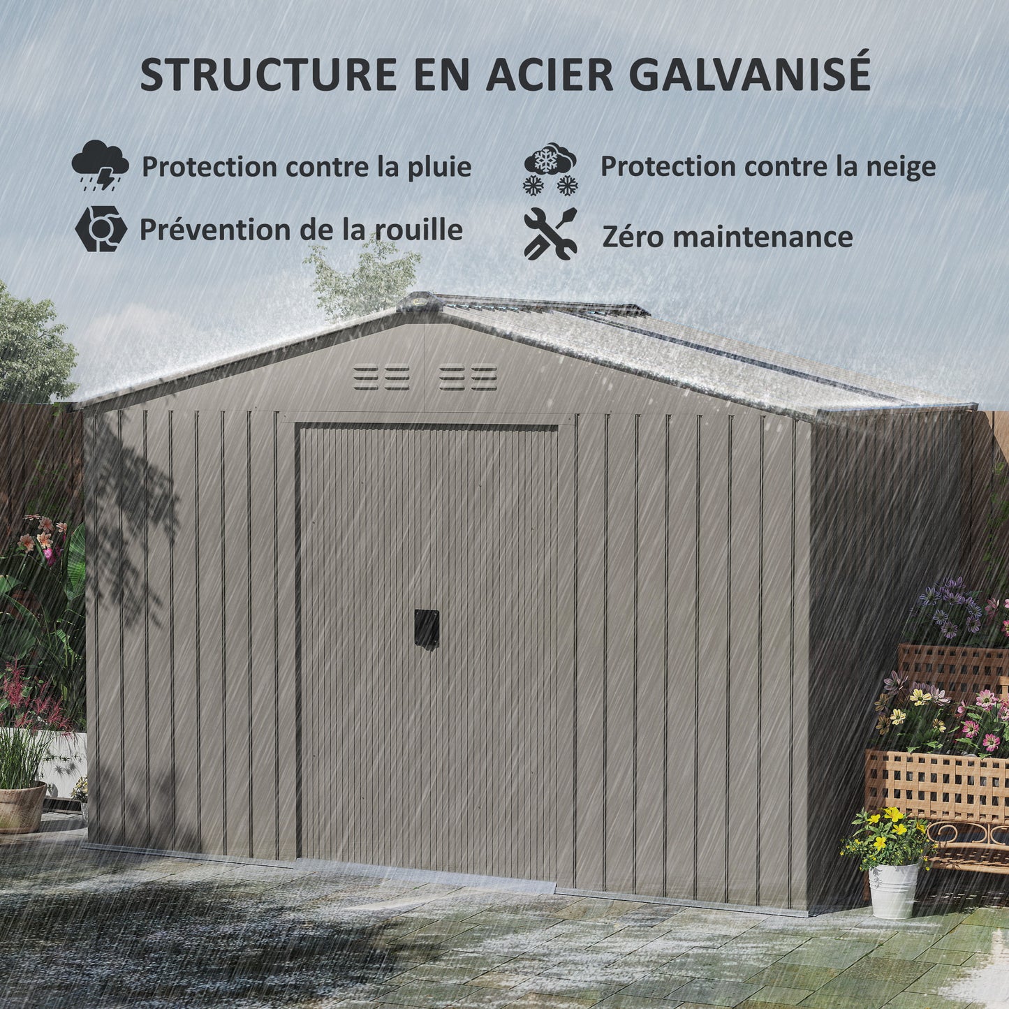 Tuinhuisje – Tuinschuur – Berging – Opbergschuur – Metalen Tuinkast – 5,4 m² – Gegalvaniseerd Staal – Schuifdeuren Met Slot – Ventilatieroosters – Antraciet