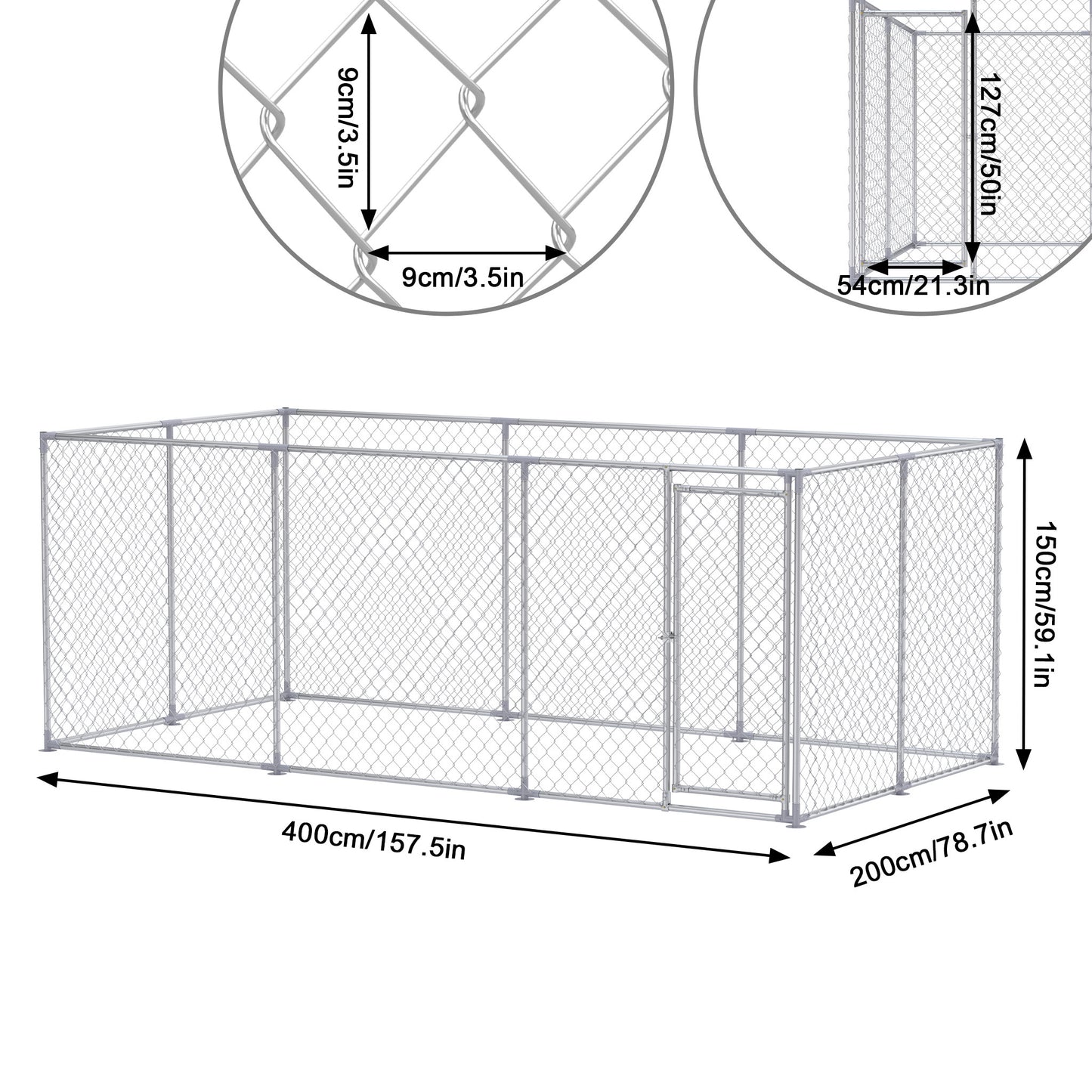 Kippenhok – Kippenren – Pluimveeverblijf – Buitenren – Kippenhok Zonder Dak – Ruim 400x200x150 cm – Gegalvaniseerd Staal – Ventilatie – Vergrendelbare Deur