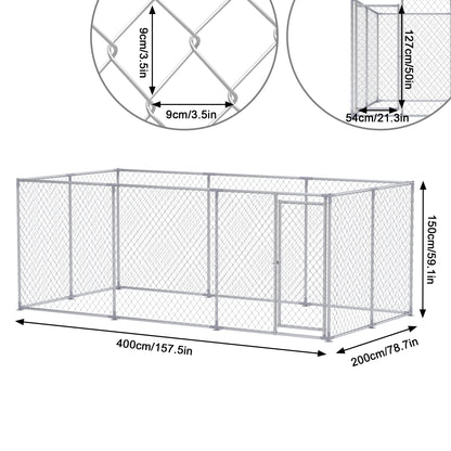 Kippenhok – Kippenren – Pluimveeverblijf – Buitenren – Kippenhok Zonder Dak – Ruim 400x200x150 cm – Gegalvaniseerd Staal – Ventilatie – Vergrendelbare Deur