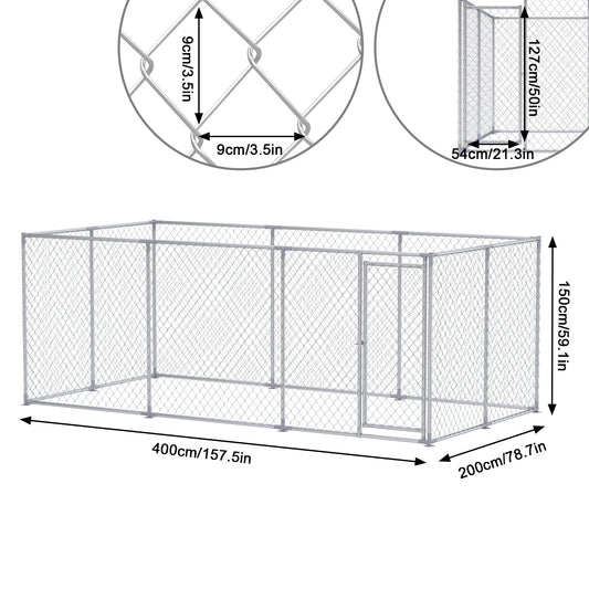 Kippenhok – Kippenren – Pluimveeverblijf – Buitenren – Kippenhok Zonder Dak – Ruim 400x200x150 cm – Gegalvaniseerd Staal – Ventilatie – Vergrendelbare Deur