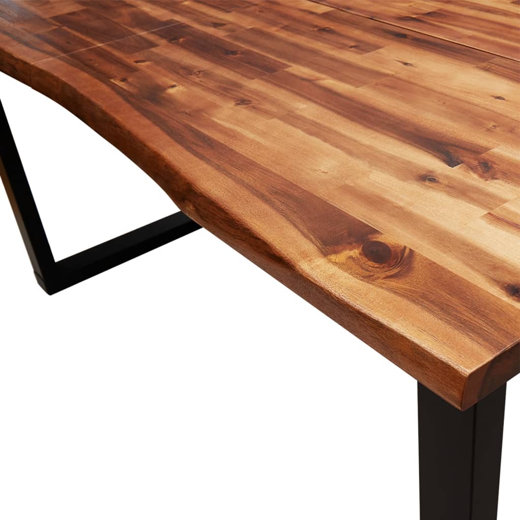 Hoekbank Zithoek Loungeset Bankcombinatie Eettafelset – 160 cm Acaciahout – Natuurlijke Rand – Stabiel Gepoedercoat Stalen Frame