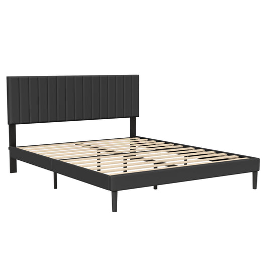 Gestoffeerd Bedframe – Bedombouw – Slaapkamerbed – Lattenbodem – Bedframe Met Hoofdbord – Zwart – 160x200 cm – Met Metalen Frame – 12 Stille Latten