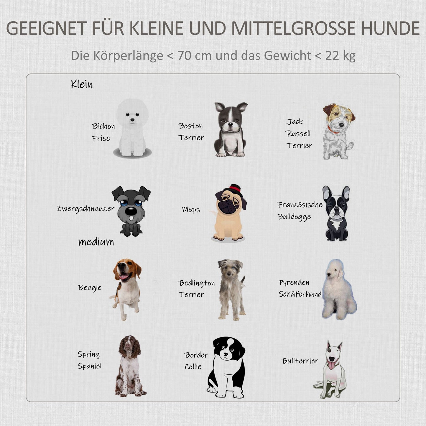 Hondenbench – Hondenkooi – Transportbench – Hondenhok – Dierenbench – Vergrendelbare Hondenbench – Stevig Houten Frame – Verstelbare Voetjes – Grijs-Witte Kleur