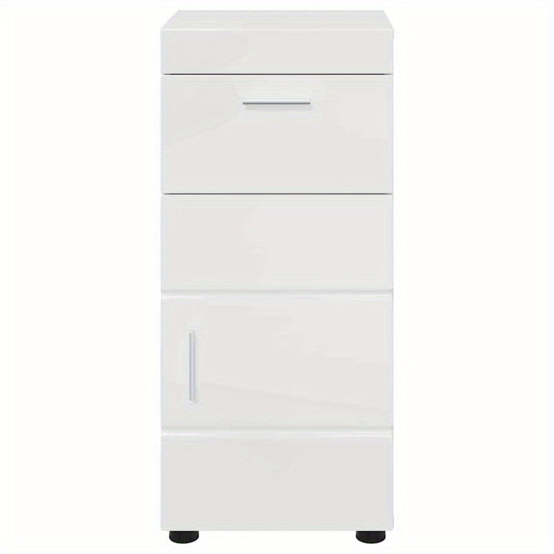 Hoogglans Witte Badkamerkast – Badmeubel – Opbergkast – Badkamerkastje – Kastje – Compact Formaat 37x31,5x82 cm – Duurzaam Verwerkt Hout