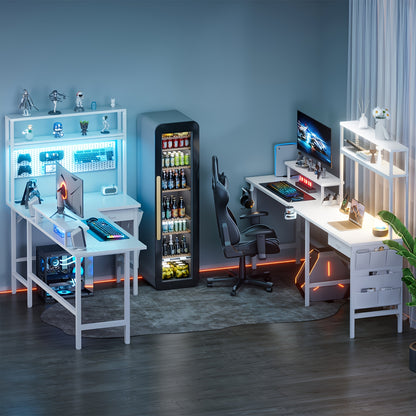 Ergonomisch Hoekbureau – L-vormig Bureau – Computerbureau – Gaming Bureau – Bureau Met LED-verlichting – 170x100 cm – Verstelbare Monitorstandaard – Headphone Haak & Bekerhouder
