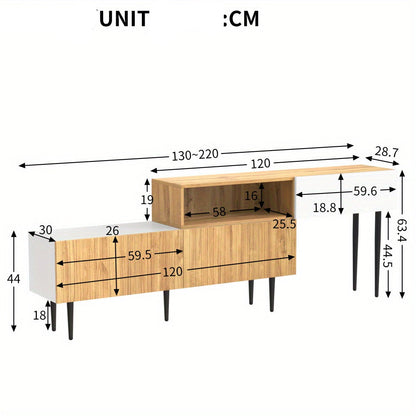 Tv Meubel – Tv Kast – Televisiemeubel – Tv Dressoir – Tv Stand – Modulaire 2-delige Set – Wit Mat Met Houtlook – Zwarte Metalen Poot – Verstelbare Lengte – Modern Design