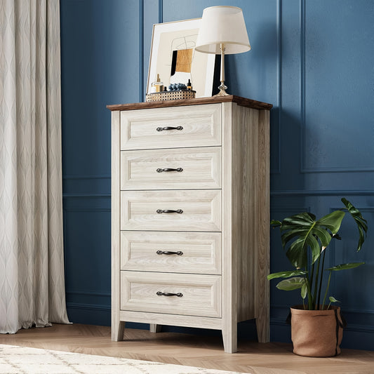 Ladekast – Ladenkast – Dressoir – Kommode – Opbergkast – Vintage Design – Hardhouten Stevig – 5 Ruime Laden – Compact & Zonder Montage