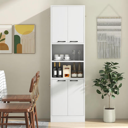 Opbergkast – Hoge Kast – Keukenkast – Dichte Deuren Kast – Open Planken Kast – 190 cm Hoog – Anti-Kantelbeveiliging & Stevig MDF Materiaal – Wit Naturel