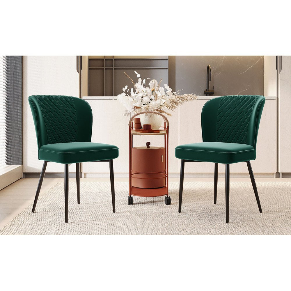 Eetkamerstoel – Stoel – Kuipstoel – Keukenstoel – Set Van 2 – Donkergroen Velvet – Metalen Onderstel – Comfortabel – Compact