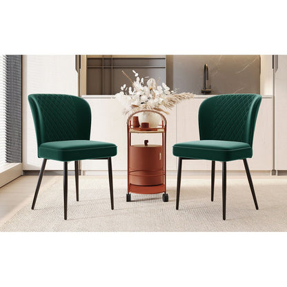 Eetkamerstoel – Stoel – Kuipstoel – Keukenstoel – Set Van 2 – Donkergroen Velvet – Metalen Onderstel – Comfortabel – Compact