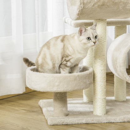 Krabpaal – Kattenboom – Klimpaal – Kattentoren – Speeltoestel – Beige – Duurzame Houten Constructie – Compact Formaat 50x40x105 cm